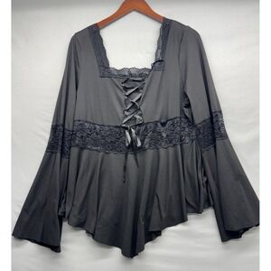 Black Renaissance Whimsigoth Square Neck Blouse Top Stretch Boho 3X